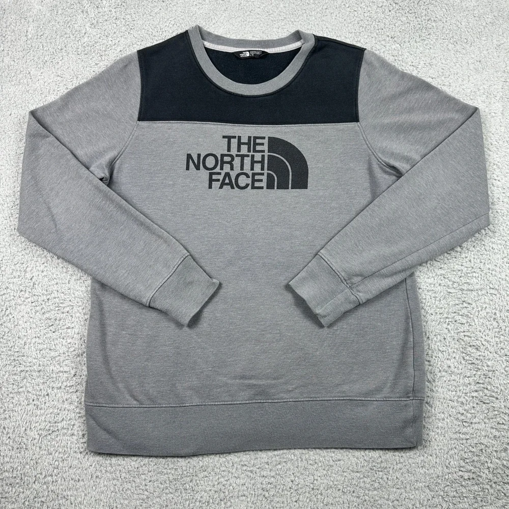 The North Face Crewneck Sweatshirt Mens Large Gray Black Logo Pullover Fleece